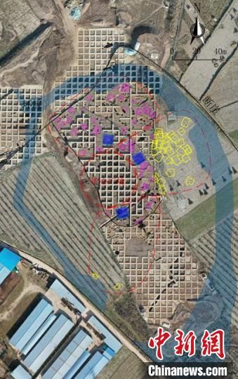 圖為位于甘肅省天水市張家川回族自治縣境內的圪垯川遺址史家類型時期大型環壕聚落布局。(資料圖) 甘肅省文物局供圖 圖為位于甘肅省天水市張家川回族自治縣境內的圪垯川遺址史家類型時期大型環壕聚落布局。(資料圖) 甘肅省文物局供圖